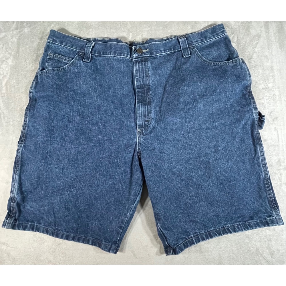 Wrangler Carpenter Shorts Men 42 Blue Denim Utility Workwear 10" Inseam